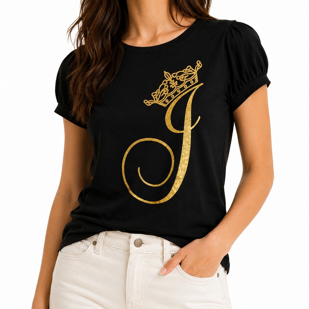 Vtg 2000s Y2K Juicy Couture USA Made Shirt Women's L Gold Crown Puff Sleeve